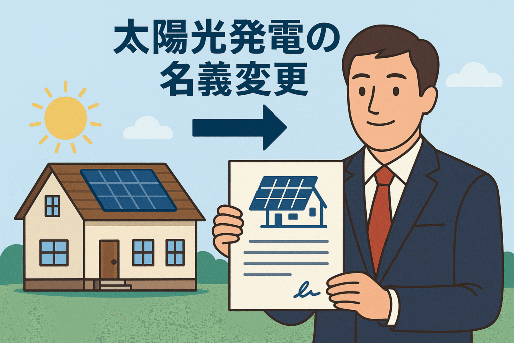 太陽光発電の名義変更を行政書士がしているイラスト
